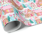 Roze Kerst Gingerbread Town Cadeaupapier (Rol Hoek)