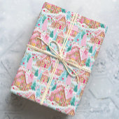 Roze Kerst Gingerbread Town Cadeaupapier