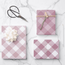 Roze Kerst Gingham Patroon Trio Mix Inpakpapier Vel