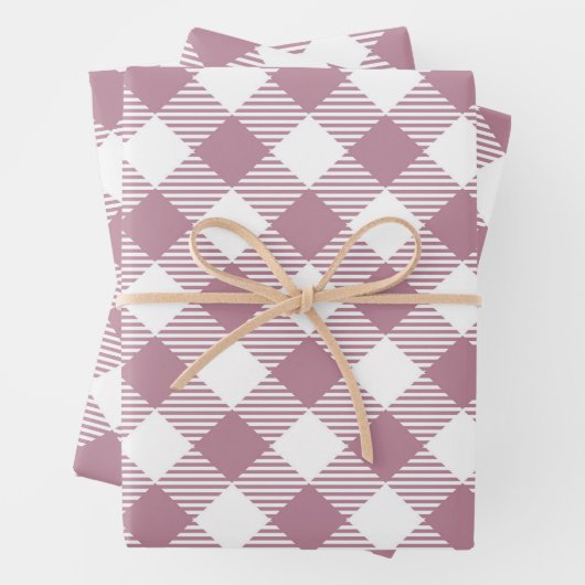 Roze Kerst Gingham Pattern Inpakpapier Vel (In situ)