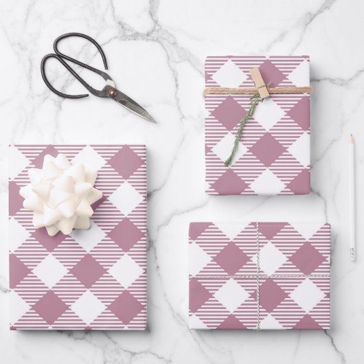 Roze Kerst Gingham Pattern Inpakpapier Vel (Voorkant)