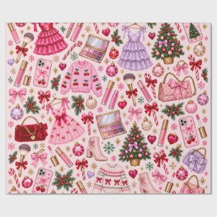 Roze Kerst Glam Make-up & Mode Inpakpapier