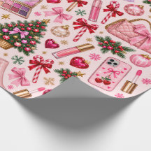 Roze Kerst Glam Make-up & Mode Inpakpapier