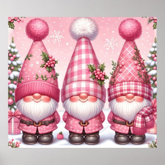 Roze Kerst Gnomen Poster (Voorkant)
