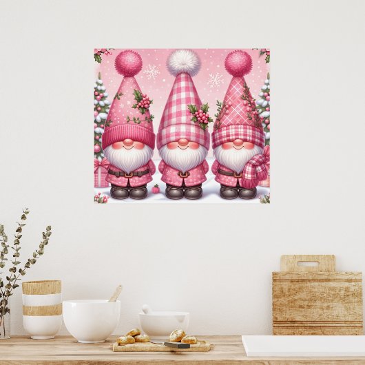 Roze Kerst Gnomen Poster (Keuken)