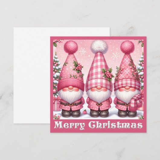 Roze Kerst Gnomen Wenskaart Feestdagenkaart (Voorkant / Achterkant)