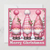 Roze Kerst Gnomen Wenskaart Feestdagenkaart (Voorkant)