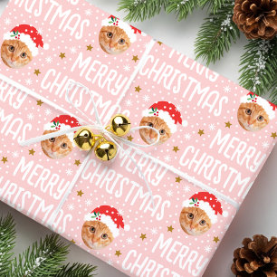 Roze Kerst Grappig Gezicht Foto Huisdier Cadeaupapier