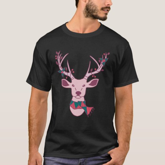 Roze Kerst Herten met Sjaal en Mistletoe op An T-shirt (Voorkant)