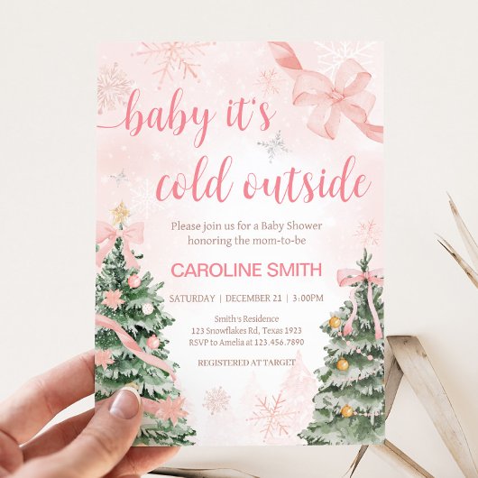 Roze Kerst Het is koud buiten Baby shower Kaart