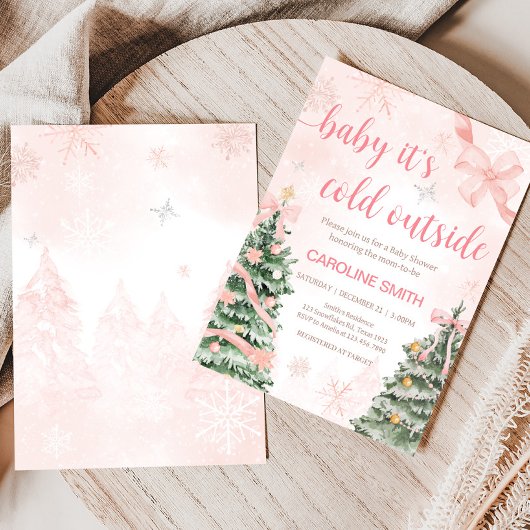 Roze Kerst Het is koud buiten Baby shower Kaart