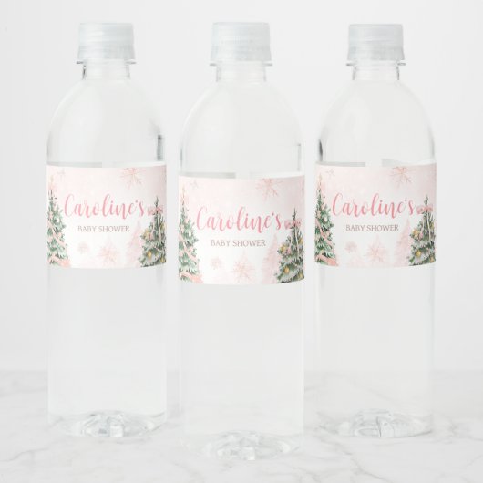 Roze Kerst Het is koud buiten Baby shower Waterfles Etiket (Flessen)