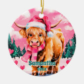 Roze Kerst Highland Koe Kinder Foto Ornament (Voorkant)