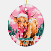 Roze Kerst Highland Koe Kinder Foto Ornament (Links)