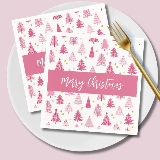 Roze Kerst Holiday boom Servet
