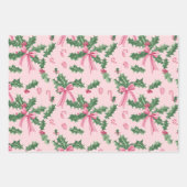 Roze Kerst Holly snoepjes en strikken Inpakpapier Vel (Voorkant)