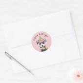 Roze Kerst Hond Furry & Bright Terrier Schattige Ronde Sticker (Envelop)