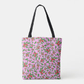 Roze kerst hulst bladeren aangepaste monogram tote bag (Achterkant)