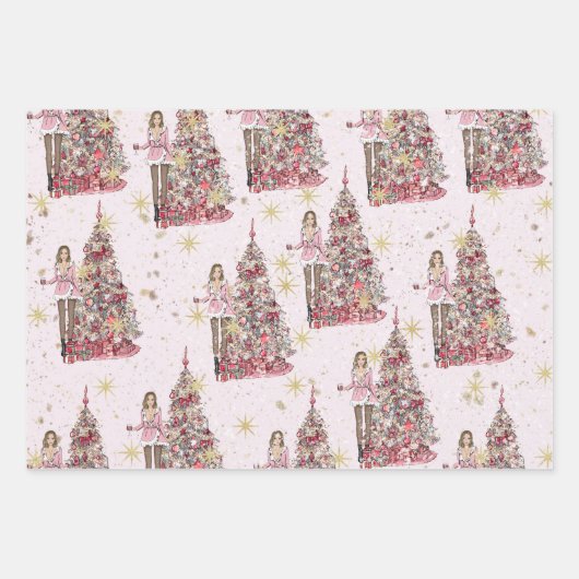 Roze kerst inpakpapier vel (Voorkant 2)