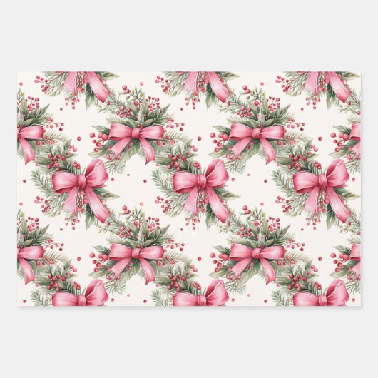 Roze kerst inpakpapier vel (Voorkant 2)