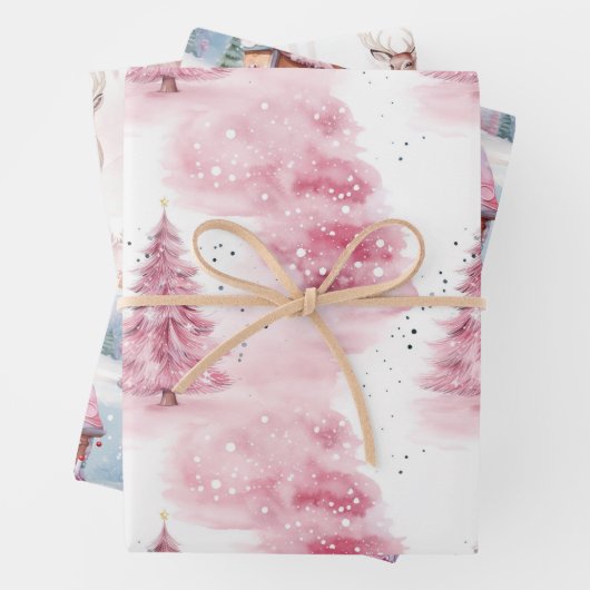 Roze kerst inpakpapier vel (In situ)