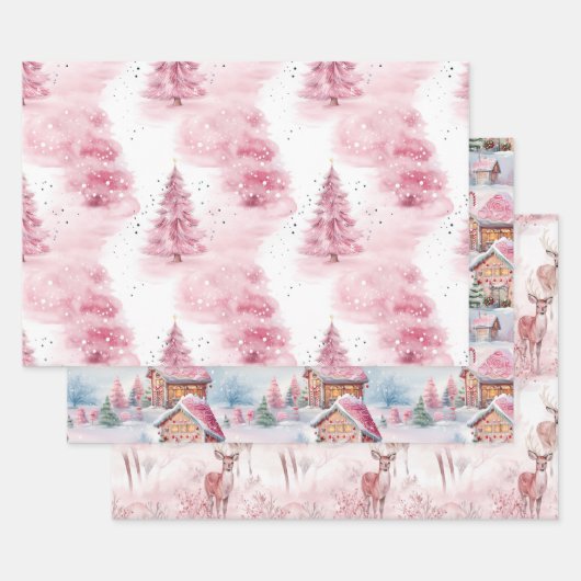 Roze kerst inpakpapier vel (Set)