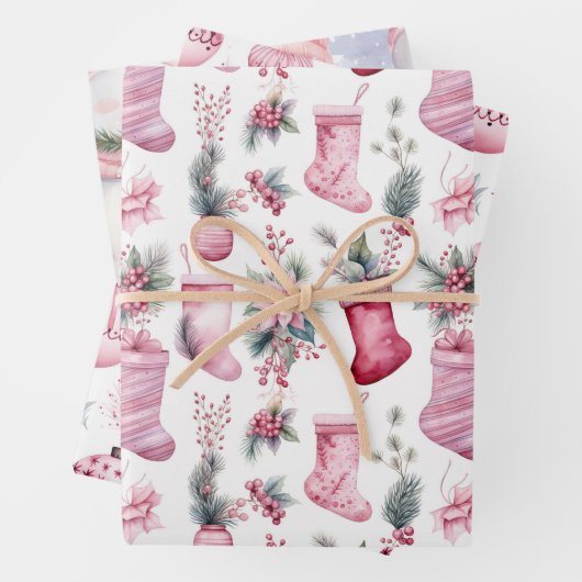 Roze kerst inpakpapier vel (In situ)