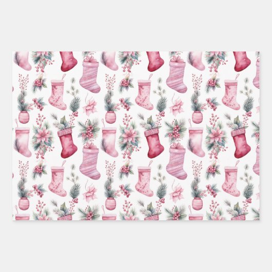 Roze kerst inpakpapier vel (Voorkant)