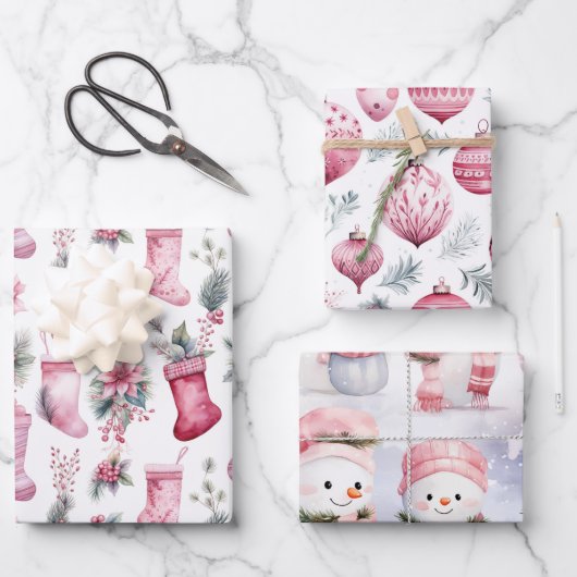 Roze kerst inpakpapier vel (Voorkant)