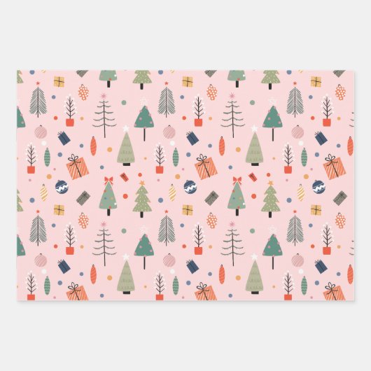 Roze kerst inpakpapier vel (Voorkant)