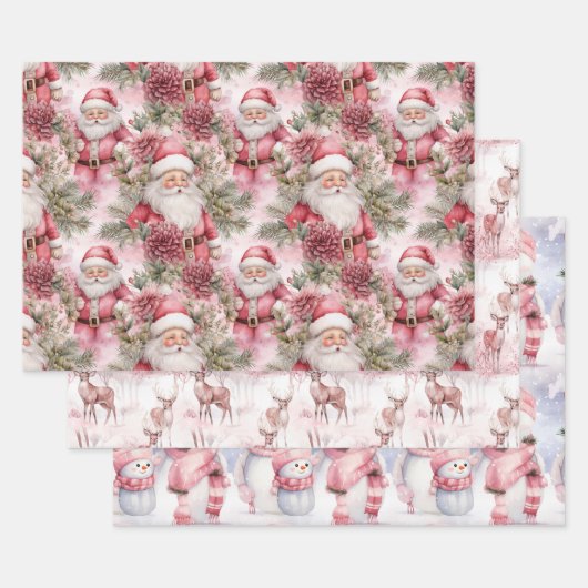 Roze kerst inpakpapier vel (Set)
