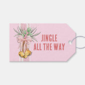 Roze Kerst Jingle Bells Gepersonaliseerde Gift Lab Cadeaulabel (Voorkant (Horizontaal))