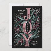 Roze Kerst Joy Hand getrokken gebladerte op zwart Feestdagenkaart (Voorkant)