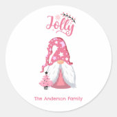 Roze Kerst Kabouter Jolly Ronde Sticker (Voorkant)