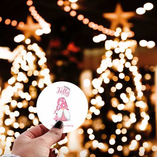 Roze Kerst Kabouter Jolly Ronde Sticker