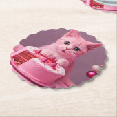 Roze Kerst Kat onderzetter (Gekanteld)