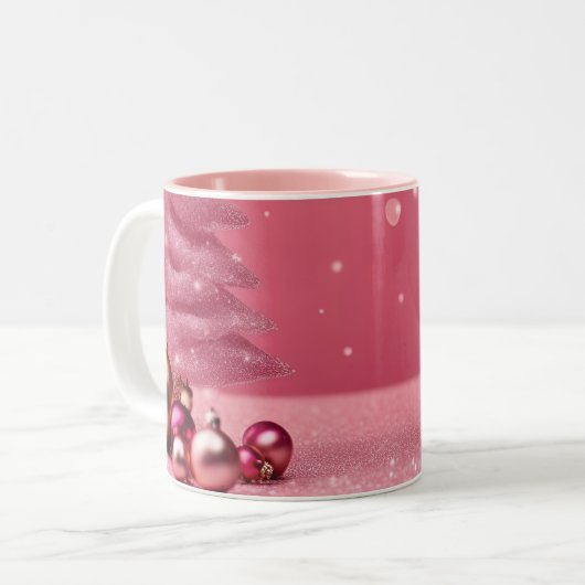 Roze Kerst Keramische Mok (Voorkant links)