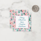 Roze Kerst Kerken Gift Enclosure Notitiekaartje (Voorkant / Achterkant in situ)