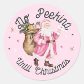 Roze Kerst  Kerstman Geen Peeking Ronde Sticker (Voorkant)