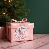 Roze Kerst  Kerstman Geen Peeking Ronde Sticker