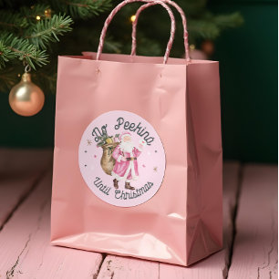 Roze Kerst  Kerstman Geen Peeking Ronde Sticker
