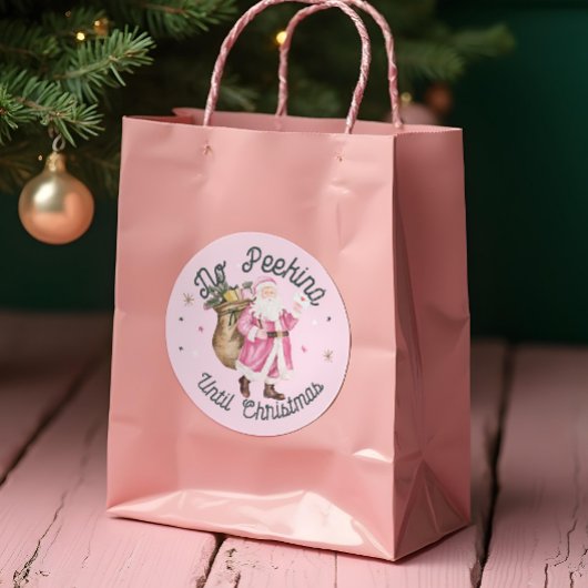 Roze Kerst  Kerstman Geen Peeking Ronde Sticker