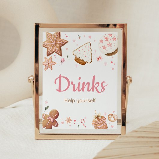 Roze Kerst Kleine Cookie Baby shower Drinken Poster
