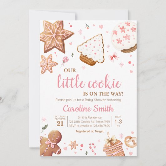 Roze Kerst Kleine Koekje Baby Shower Kaart (Voorkant)