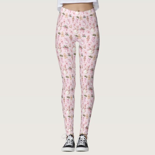 Roze Kerst Leggings (Voorkant)