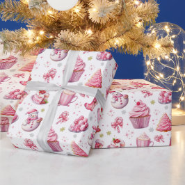 Roze Kerst Lief Schattige Plezier Cadeaupapier