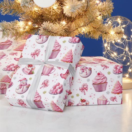 Roze Kerst Lief Schattige Plezier Cadeaupapier (Feestdagen)