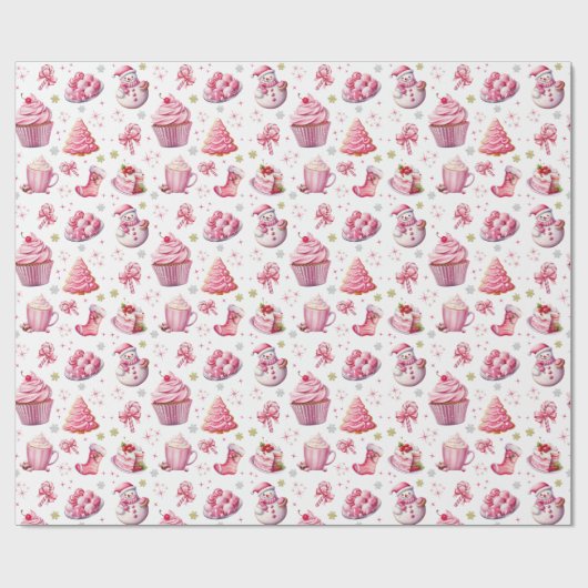 Roze Kerst Lief Schattige Plezier Cadeaupapier (Vlak)