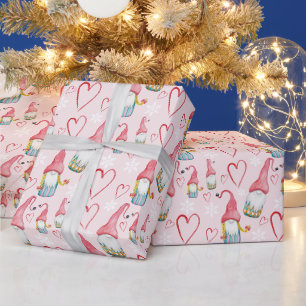 Roze Kerst Lieve Kabouter Verliefd Cadeaupapier