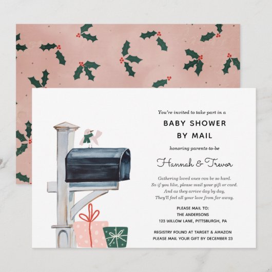 Roze Kerst Mailbox Baby shower per Mail Kaart (Voorkant / Achterkant)